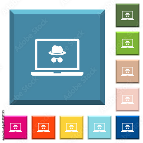 Laptop with incognito symbol white icons on edged square buttons