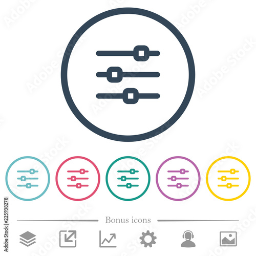 Horizontal adjustment flat color icons in round outlines