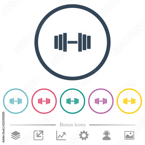 Gym flat color icons in round outlines