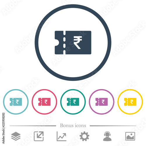 Indian Rupee discount coupon flat color icons in round outlines