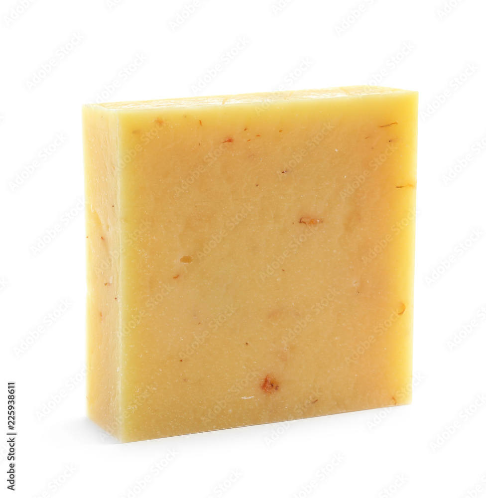 Hand made soap bar on white background