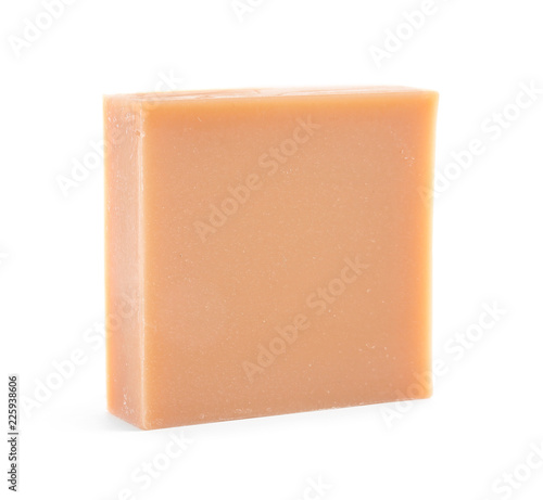 Hand made soap bar on white background