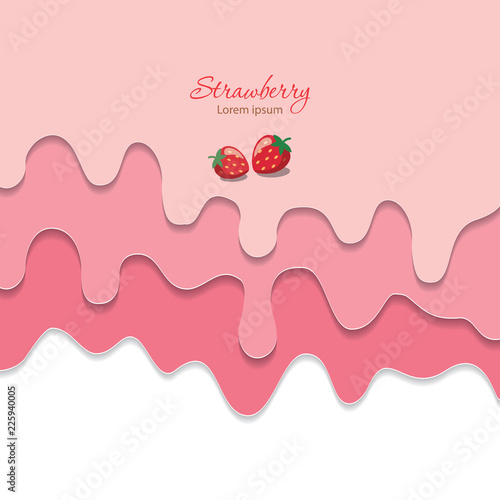 Melted flowing strawberry pink cream background. 3d paper cut out layers.