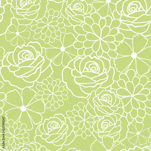 Green flowers texture vector seamless pattern. Great for spring and summer wa...