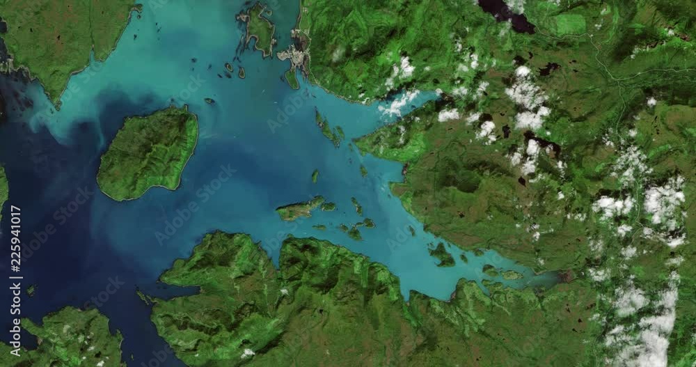 Very high-altitude overflight aerial of archipelago of Prince of Wales Island, Alaska. Clip loops and is reversible. Elements of this image furnished by USGS/NASA Landsat Very high-altitude overflight aerial of archipelago of Prince of Wales Island, Alaska. Clip loops and is reversible. Elements of this image furnished by USGS/NASA Landsat