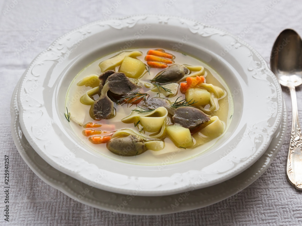 Chicken soup with noodles and vegetables Chicken soup with noodles and vegetables