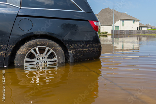 Fotografie Car submerged  in Texas, US during hurricane Harvey