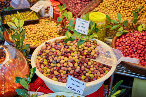 Olives at a market in Istanbul photo