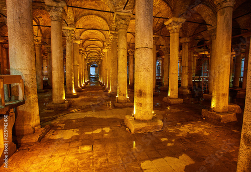 Underground Basilica Cistern Yerebatan Sarnici in Istanbul, Turkey. Cistern in Istanbul underground. Istanbul cistern for water.
