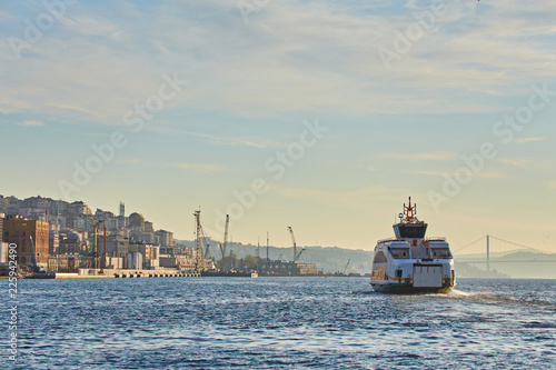 View to Istanbul and passenger ferry. River of the Bosphorus. photo