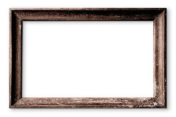 Vintage rustic wooden picture frame isolated on white background