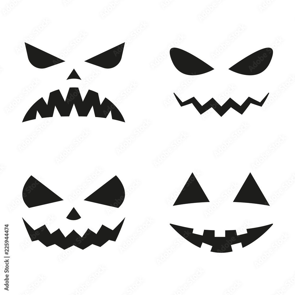 Halloween pumpkin faces icon set. Scary faces silhouettes. Vector illustration. Halloween pumpkin faces icon set. Scary faces silhouettes. Vector illustration.