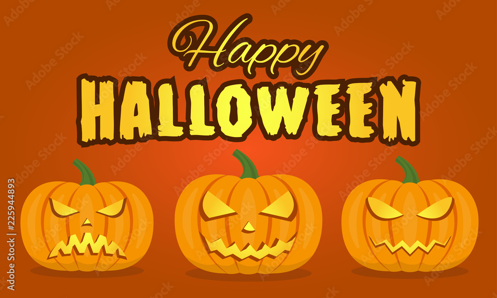 Happy Halloween. Pumpkins with scary faces. Halloween banner, poster, flyer or invitation card. Vector illustration. Happy Halloween. Pumpkins with scary faces. Halloween banner, poster, flyer or invitation card. Vector illustration.