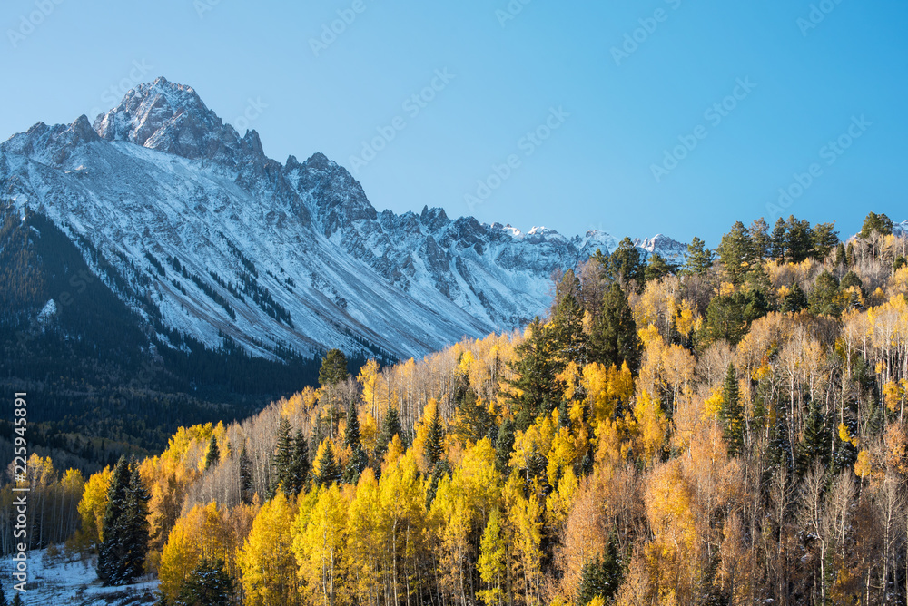 Colorado autumn landscape with mountains and aspens
