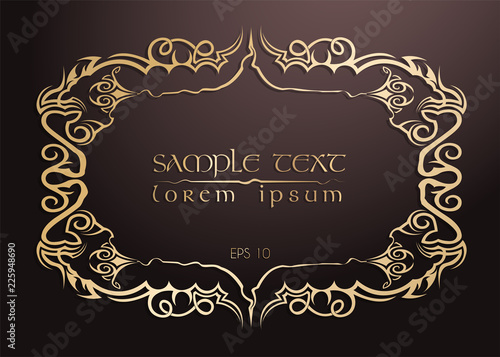 Abstract gold frame with celtic motives. Vector illustration isolated on dark background.