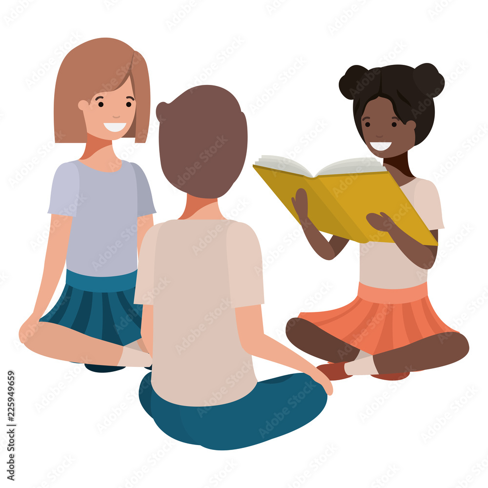 young ethnicity students sitting reading book young ethnicity students sitting reading book
