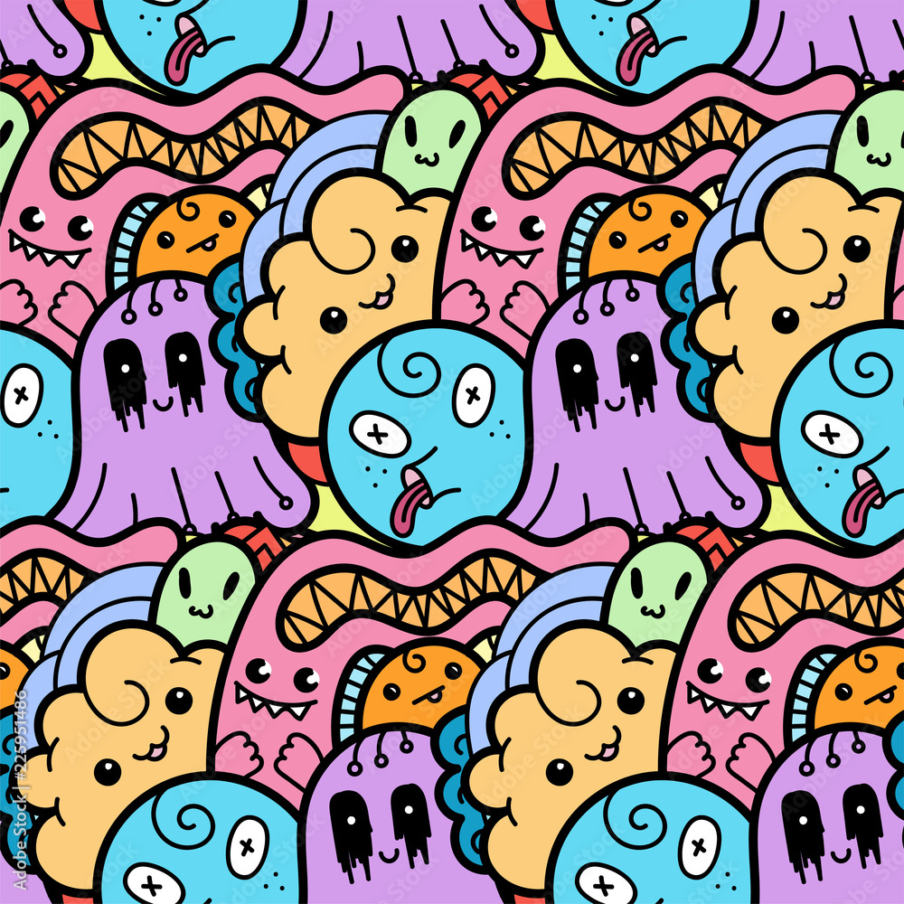 6717158 Funny doodle monsters seamless pattern for prints, designs and coloring books