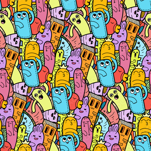6717156 Funny doodle monsters seamless pattern for prints, designs and coloring books
