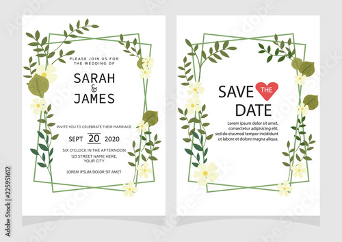 Set of card with flower rose  leaves. Floral poster  invite.  Wedding ornament concept. wedding invitation card template Vector illustration.