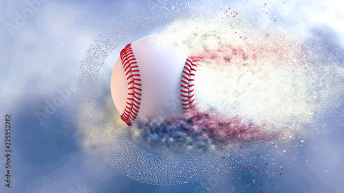 Baseball with particles under blue sky. 3D illustration. 3D high quality rendering.