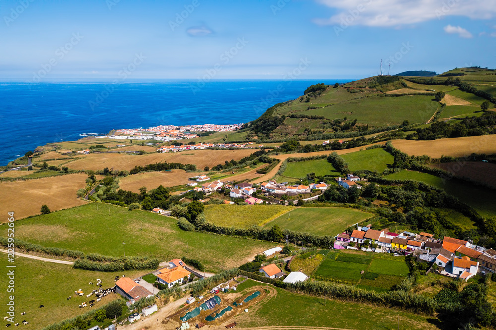 Fototapeta premium Bird's eye view of the San Miguel island coasts, Azores, Portugal.