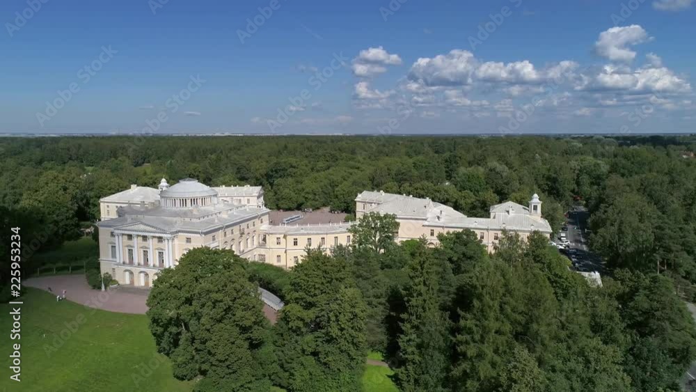 Flight around the Palace in Pavlovsky Park, a suburb of St. Petersburg, Russia, 4k Flight around the Palace in Pavlovsky Park, a suburb of St. Petersburg, Russia, 4k