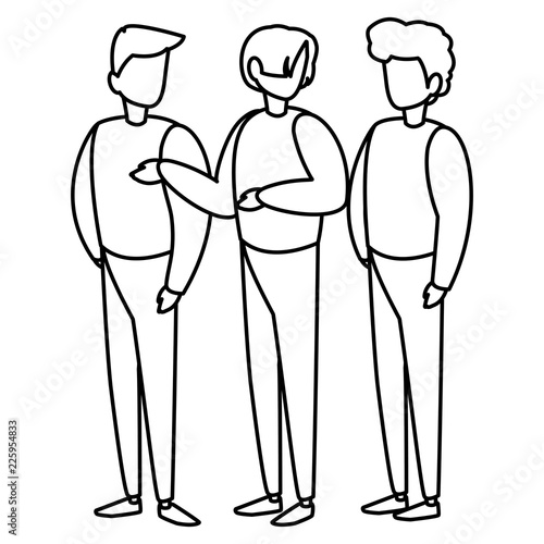 young men group modeling characters
