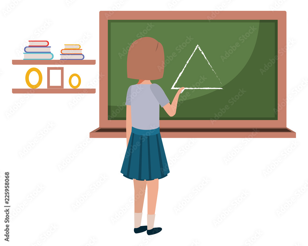 student girl drawing triangle in chalkboard student girl drawing triangle in chalkboard