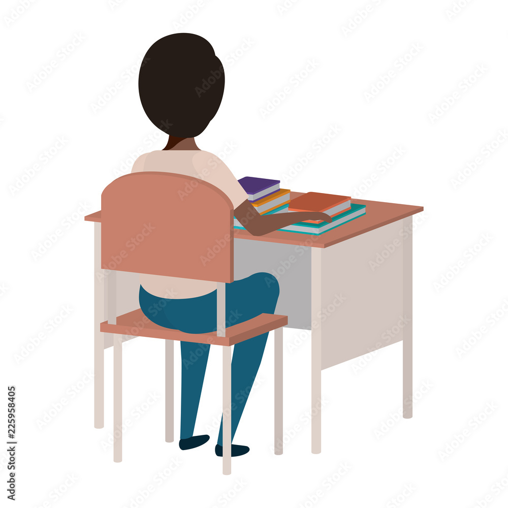 Fototapeta premium young student black boy sitting in school desk