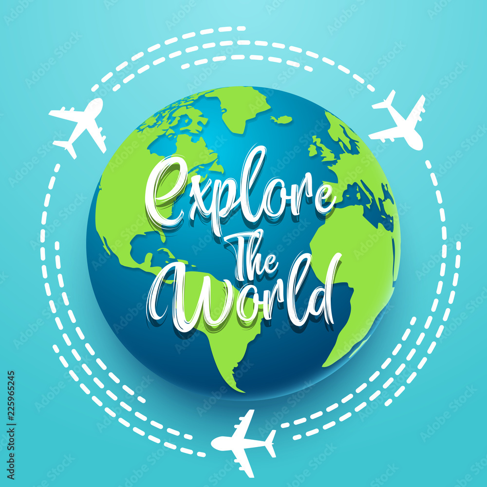 Naklejka premium Time to travel explore the world with aircraft