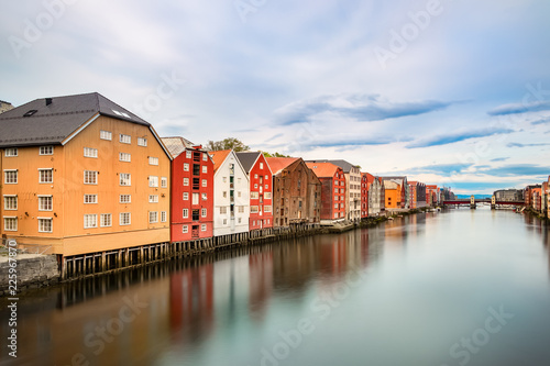 Colorful houses and the Nidelva River, Trondheim, Norway.