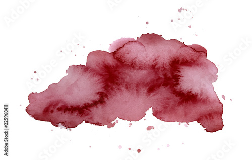 Watercolor abstract shape, hand drawn watercolour burgundy  texture