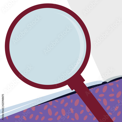 Flat design business Vector Illustration concept copy text for esp Web banners promotional material mock up template. Magnifying Glass with Reflection Searching over an Open Blank Page Book