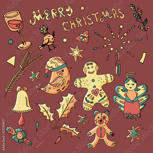 6770489 Vector illustration of the elements of the new year and merry christmas on background