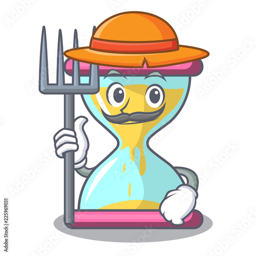 Farmer character hourglass concept for business deadline