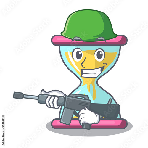 Army character hourglass concept for business deadline