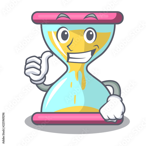 Thumbs up cartoon hourglass in the dawn time