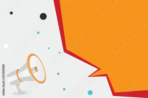 Flat design business Vector Illustration Empty copy space for Ad website promotion esp isolated Banner template. Megaphone Loudspeaker and Blank Geometric shape Half Speech Bubble