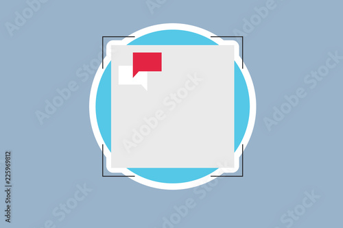 Flat design business Vector Illustration Empty copy space for Ad website promotion esp isolated Banner template. Two Empty Speech Bubble Overlapping on Blank Square Shape above a Circle