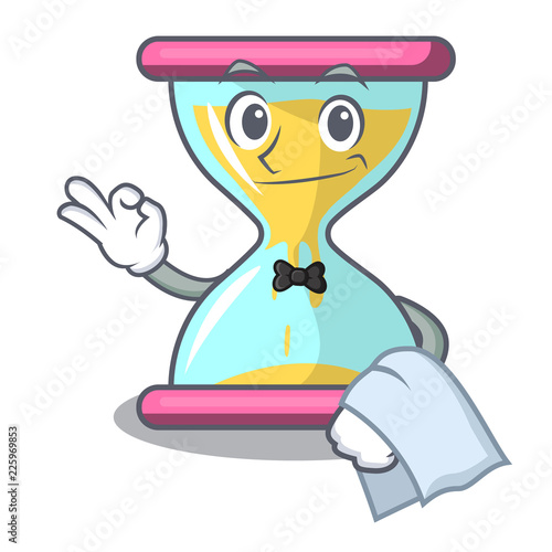 Waiter modern hourglass on the table cartoon