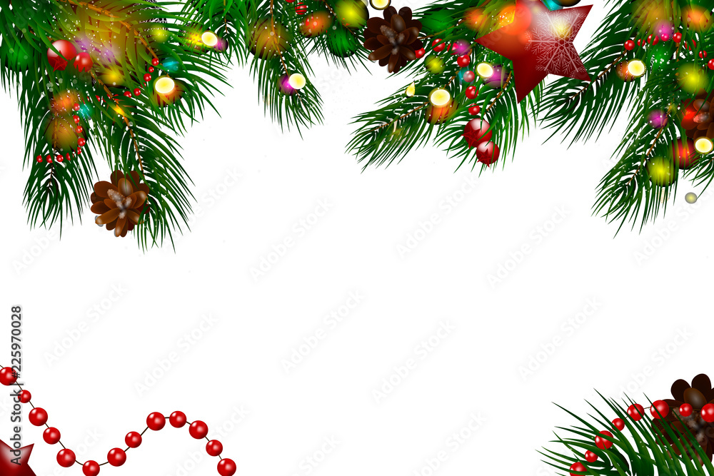 Christmas wooden background with fir branches and snow. Merry christmas. vector illustration. Christmas card. Vector background
