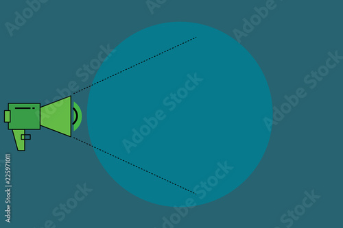 Flat design Vector Illustration Empty esp template copy text for Ad, promotion, poster, flyer, web banner, article. Megaphone with Pitch Power Level Volume Sound Icon and Blank Circle