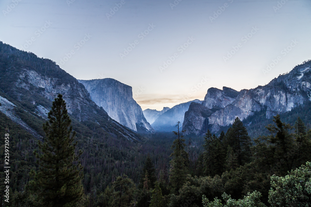 Breath taking view of Yosemite valley at the tunnel view