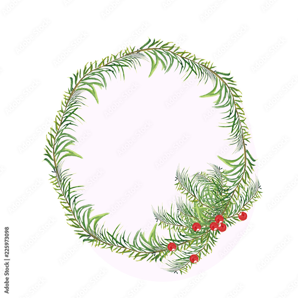 Watercolor composition of fir branches. Watercolor composition of fir branches.