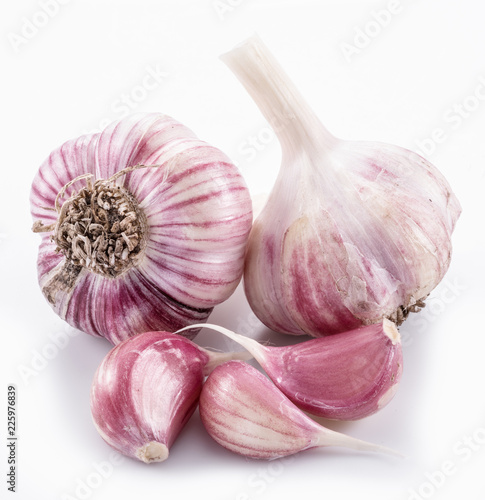 Garlic bulbs and garlic cloves.