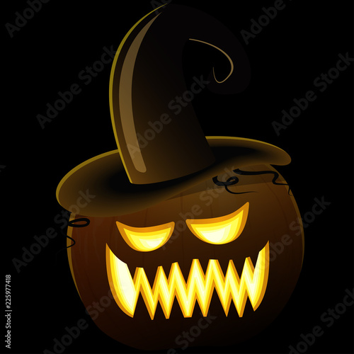 dark Halloween pumpkin with hat