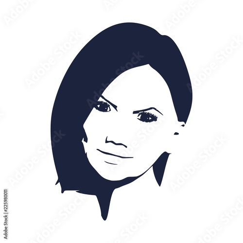 Face front view. Elegant silhouette of a female head. Portrait of a happy smiled woman