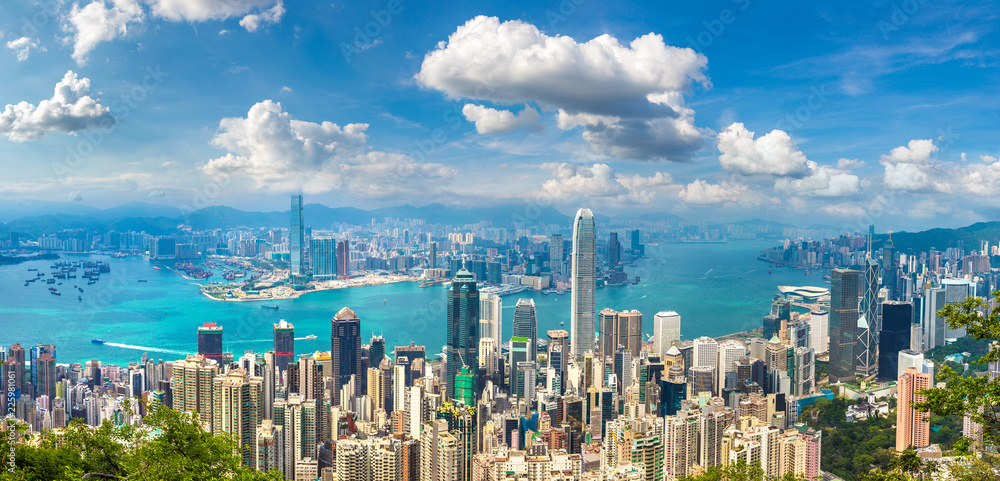 Naklejka premium Panoramiczny widok na Hongkong