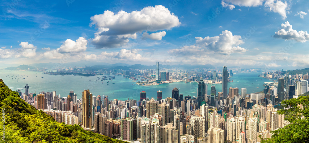 Naklejka premium Panoramiczny widok na Hongkong