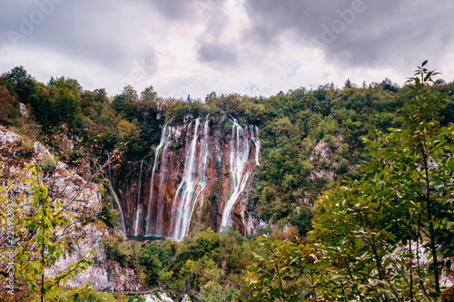 The largest waterfall of one of the most amazing Plitvice lakes in Croatia. National park